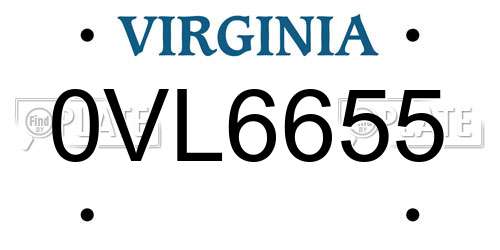 0VL6655 Virginia License Plate