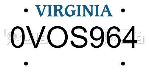 0VOS964 Virginia License Plate