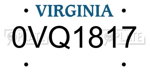0VQ1817 Virginia License Plate
