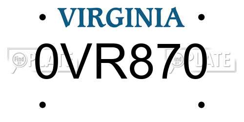 0VR870 Virginia License Plate