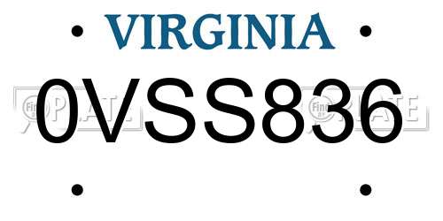 0VSS836 Virginia License Plate