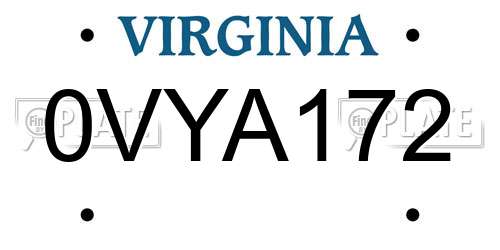 0VYA172 Virginia License Plate
