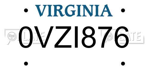 0VZI876 Virginia License Plate