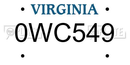 0WC549 Virginia License Plate