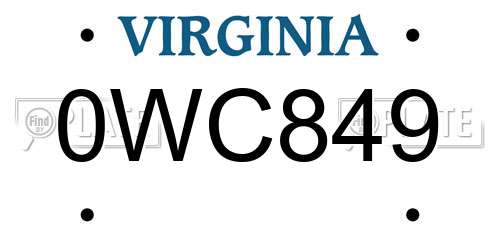 0WC849 Virginia License Plate