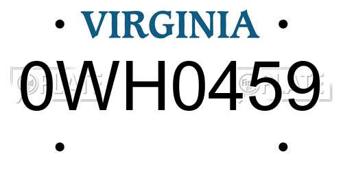 0WH0459 Virginia License Plate