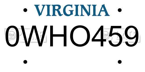 0WHO459 Virginia License Plate
