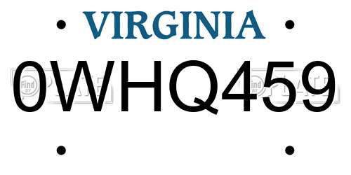 0WHQ459 Virginia License Plate