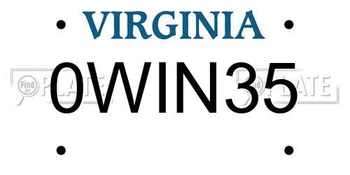 0WIN35 Virginia License Plate