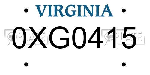 0XG0415 Virginia License Plate
