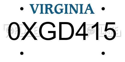 0XGD415 Virginia License Plate