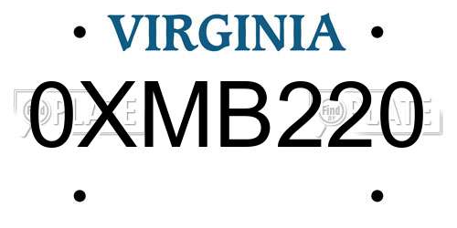 0XMB220 Virginia License Plate
