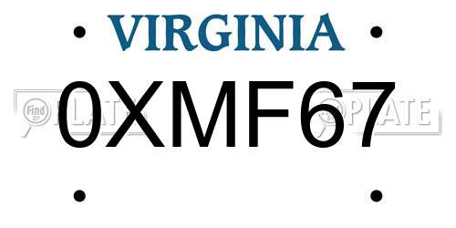 0XMF67 Virginia License Plate