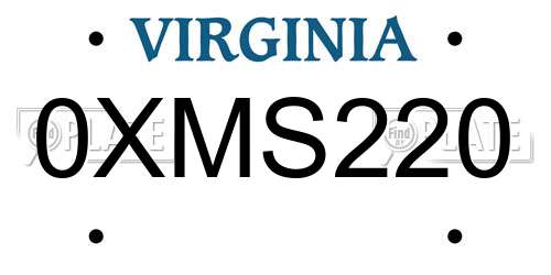 0XMS220 Virginia License Plate
