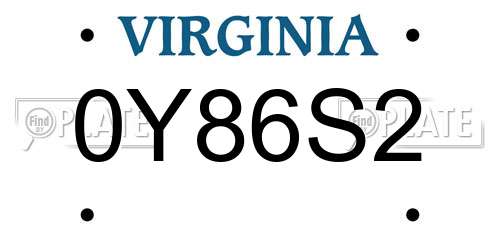 0Y86S2 Virginia License Plate