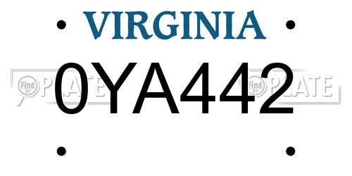 0YA442 Virginia License Plate