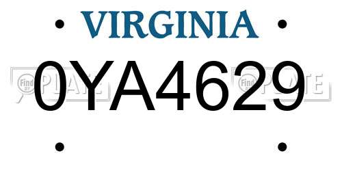 0YA4629 Virginia License Plate