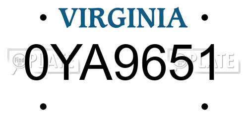 0YA9651 Virginia License Plate