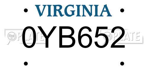 0YB652 Virginia License Plate