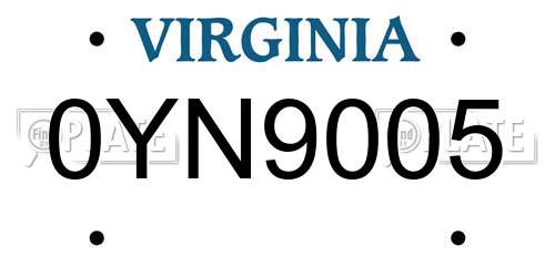0YN9005 Virginia License Plate