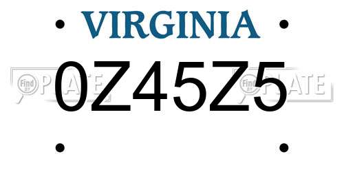 0Z45Z5 Virginia License Plate