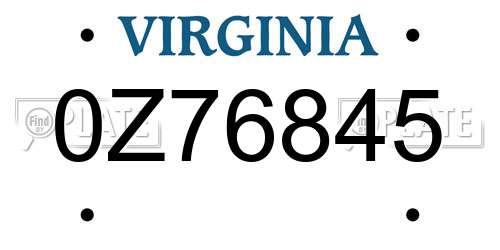 0Z76845 Virginia License Plate