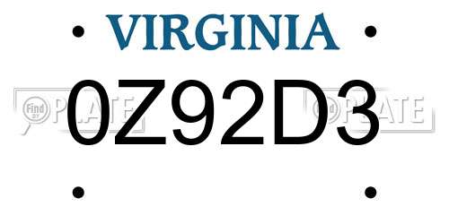 0Z92D3 Virginia License Plate
