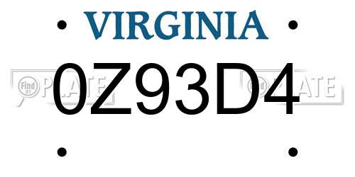 0Z93D4 Virginia License Plate
