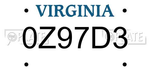 0Z97D3 Virginia License Plate