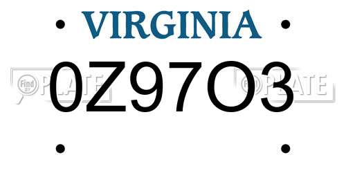 0Z97O3 Virginia License Plate