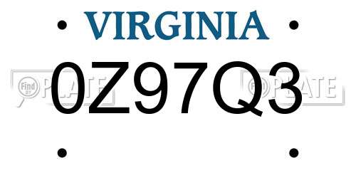 0Z97Q3 Virginia License Plate