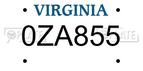 0ZA855 Virginia License Plate