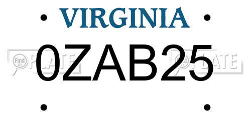 0ZAB25 Virginia License Plate