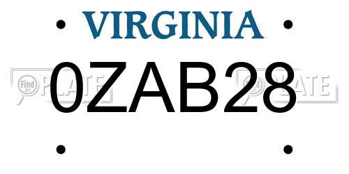 0ZAB28 Virginia License Plate