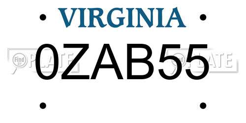0ZAB55 Virginia License Plate