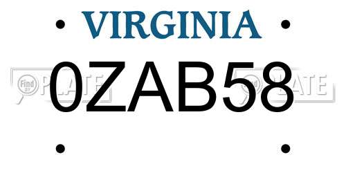 0ZAB58 Virginia License Plate