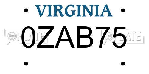 0ZAB75 Virginia License Plate