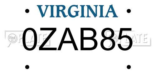 0ZAB85 Virginia License Plate