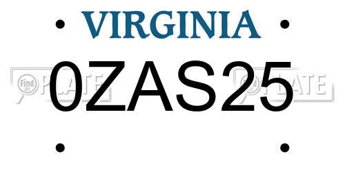 0ZAS25 Virginia License Plate