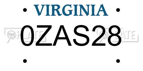 0ZAS28 Virginia License Plate