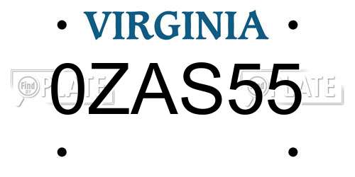 0ZAS55 Virginia License Plate
