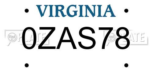 0ZAS78 Virginia License Plate