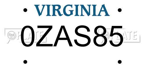 0ZAS85 Virginia License Plate
