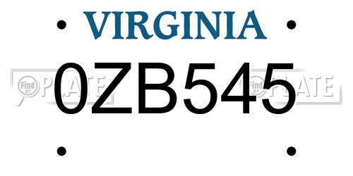 0ZB545 Virginia License Plate