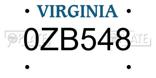 0ZB548 Virginia License Plate