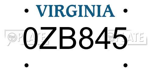 0ZB845 Virginia License Plate