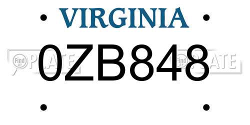 0ZB848 Virginia License Plate