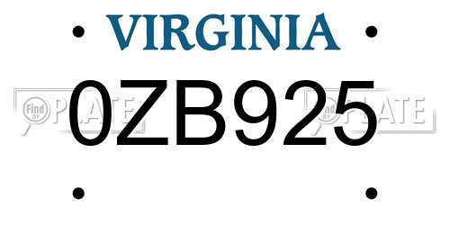 0ZB925 Virginia License Plate