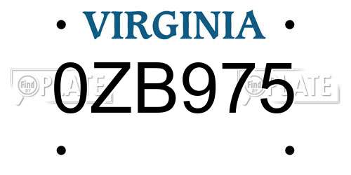 0ZB975 Virginia License Plate