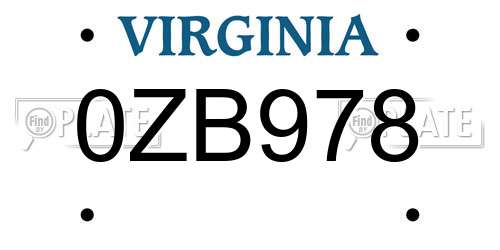 0ZB978 Virginia License Plate